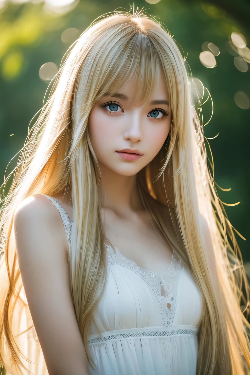 night、RAW Photos、(((A portrait of extreme beauty)))、((Glowing Skin))、1 girl、s old beautiful girl in Prague、((Natural light blonde hair))、[blue eyes]、Shiny, glossy skin、Silky long straight hair、eyeliner、Long Bangs、Hair between the eyes、Fluttering Hair、((masterpiece、最high quality、Super detailed、Film Light、Intricate details、High resolution、8K、Very detailed))、Detailed Background、8K uhd、Digital SLR、Soft Light、high quality、Film Grain、Fujifilm XT3 、Shallow depth of field、Natural light、（Perfect hands）、Perfect pretty face