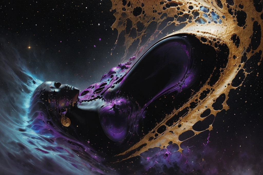 lifelike (female goddess) silhouette, best quality, splashed, dripped ,alcohol ink, abstract, oil on water, extremely detailed background, fine art, shadows, <lora:Stardust-XL:0.6>, black hole, nebula, galaxy, event horizon, big bang, <lora:wowifierXL:0.6>