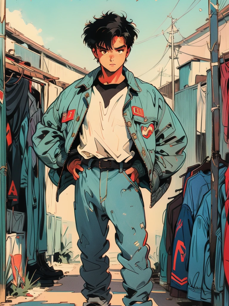 Alley, Full body standing detective, gun, pant, shirt, jacket, retro style