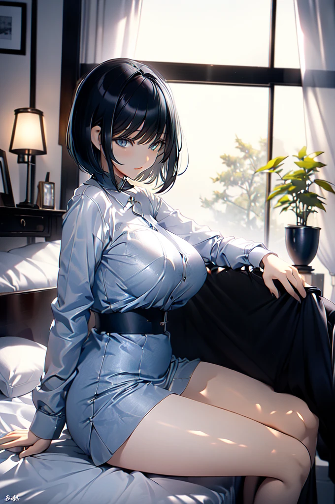 (masterpiece、Side light、Beautiful, detailed eyes: 1.2)、Spread_Pussy、独奏、Female college student、(Big Breasts、Big Tits)、(Black Hair、Very Short Hair、Boyish cut)、20 year old gravure model、Perfect body、NSFW、Sit on the bed、Spread your legs