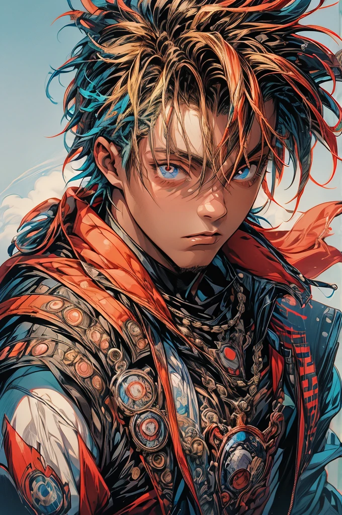 best quality, masterpiece, ultra high res, (anime style:1.2), (juicewrld:1) as Naruto, 1boy, ((solo)), facial hair, simple background, dreadlocks, looking at viewer, upper body