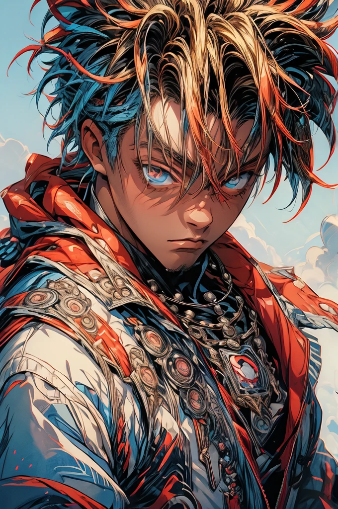 best quality, masterpiece, ultra high res, (anime style:1.2), (juicewrld:1) as Naruto, 1boy, ((solo)), facial hair, simple background, dreadlocks, looking at viewer, upper body
