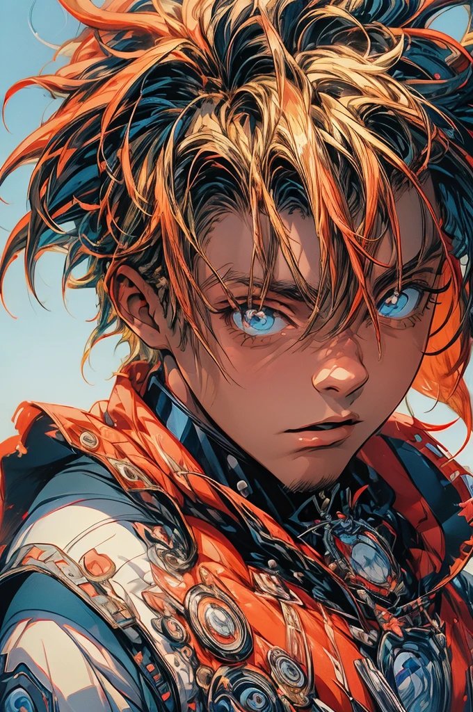 best quality, masterpiece, ultra high res, (anime style:1.2), (juicewrld:1) as Naruto, 1boy, ((solo)), facial hair, simple background, dreadlocks, looking at viewer, upper body