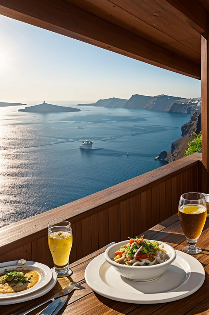Restaurant logo with text "Restaurant Santorini Bad Ditzenbach " sea and food elements
