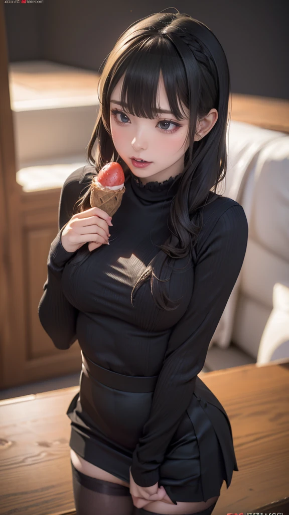 virgin destroyer sweater,black pantyhose,spread legs,high school girl,(Thin type),(large breasts),(random hairstyle),(Highest image quality, (8K), Ultra-realistic, Best Quality, High quality, High Definition, high quality texture, high detailing, Beautiful detailed, fine detailed, extremely details CG, Detailed texture, realistic representation of face, masterpiece, presence)