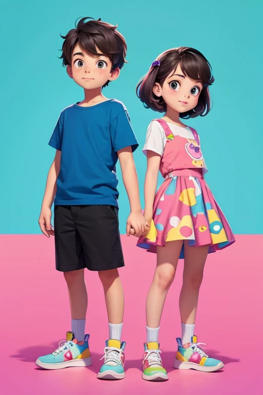 1girl,1boy,21yearold,twin siblings,cartoon characters,colorful,cute,adorable,whimsical,simple design,line art,digital illustration,vibrant colors,best quality,4k,8k,highres,masterpiece:1.2