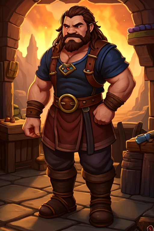 Groggy Ironheart, Dwarf Blacksmith: - Race and System: Groggy - dwarf, whose blacksmithing skills are quite remarkable. This breed is also known in D&D. - Appearance and clothing: him&#39;is tiny in stature, even for a gnome, but muscular and strong. Groggy&#39;The face is covered in metal shards, traces of his work. him wears a leather apron and massive gloves.