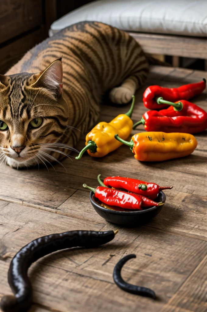Cat eating a thousand hot peppers