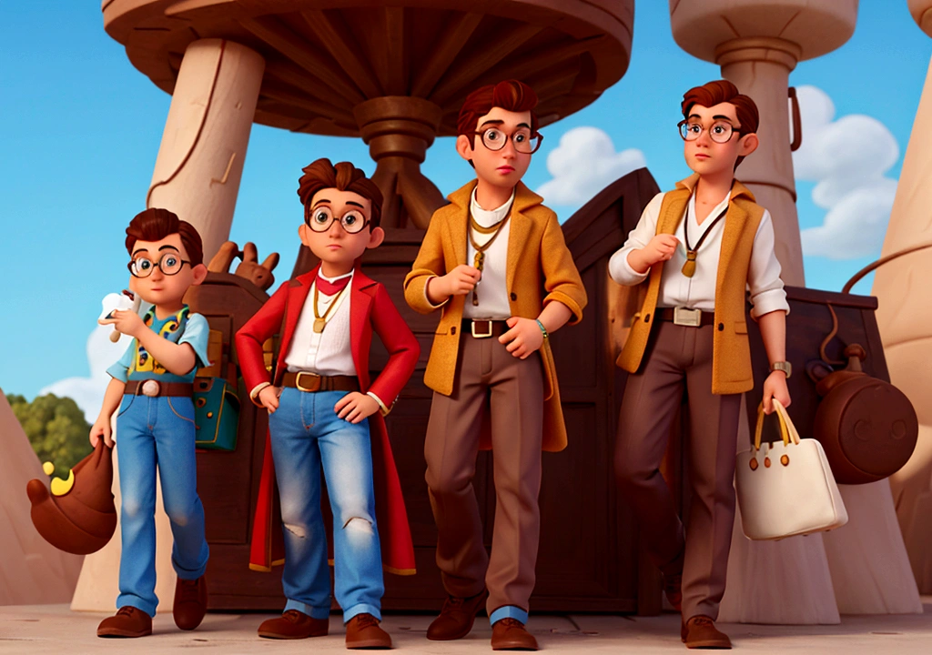create a disney style character, naughty man, offwhite, light brown hair, brown eyes and glasses