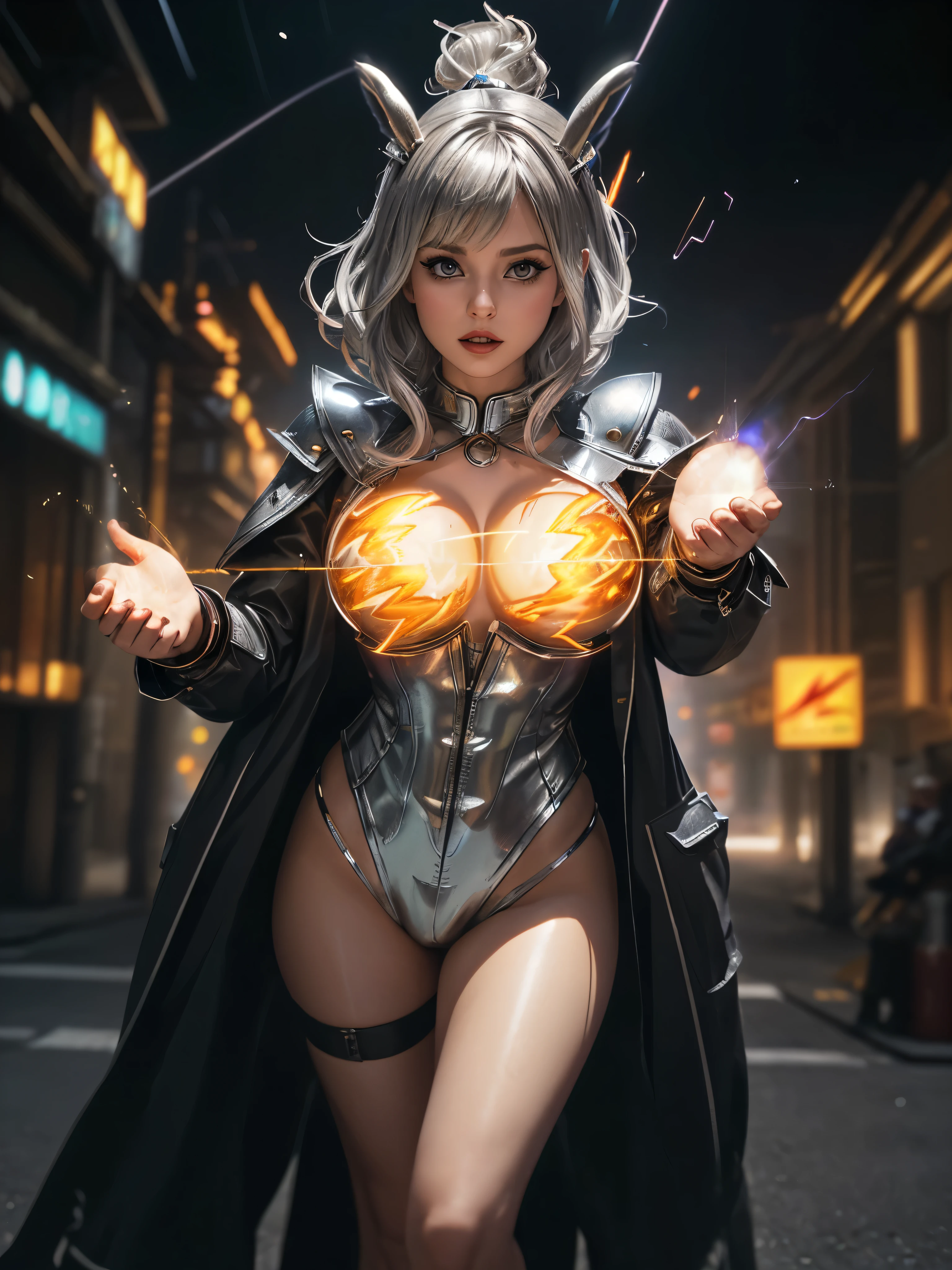 (((anthropomorphic silver bunny )1.1)),(((cinematic special effects 1.1))), ((HDR, UHD)), (( Cg cinematic style 1.1)) ,fantasy character heroine electric mage with lightening in her hand "full elementalist jacket", She masters the elements with magic, with her hand she masters the ((Air Elemental 1.1)), ((surrealism 1.1)), neomorphism, ((hyperrealism 1.1)), abstract sophistry, from below, postprocessing, ((depth of field 1.1))), (((live animation))), ((bright colors)), ((blurred background 1.1)), (focus), ((lightning effect)), ((anomaly effect)), ((air tremors))