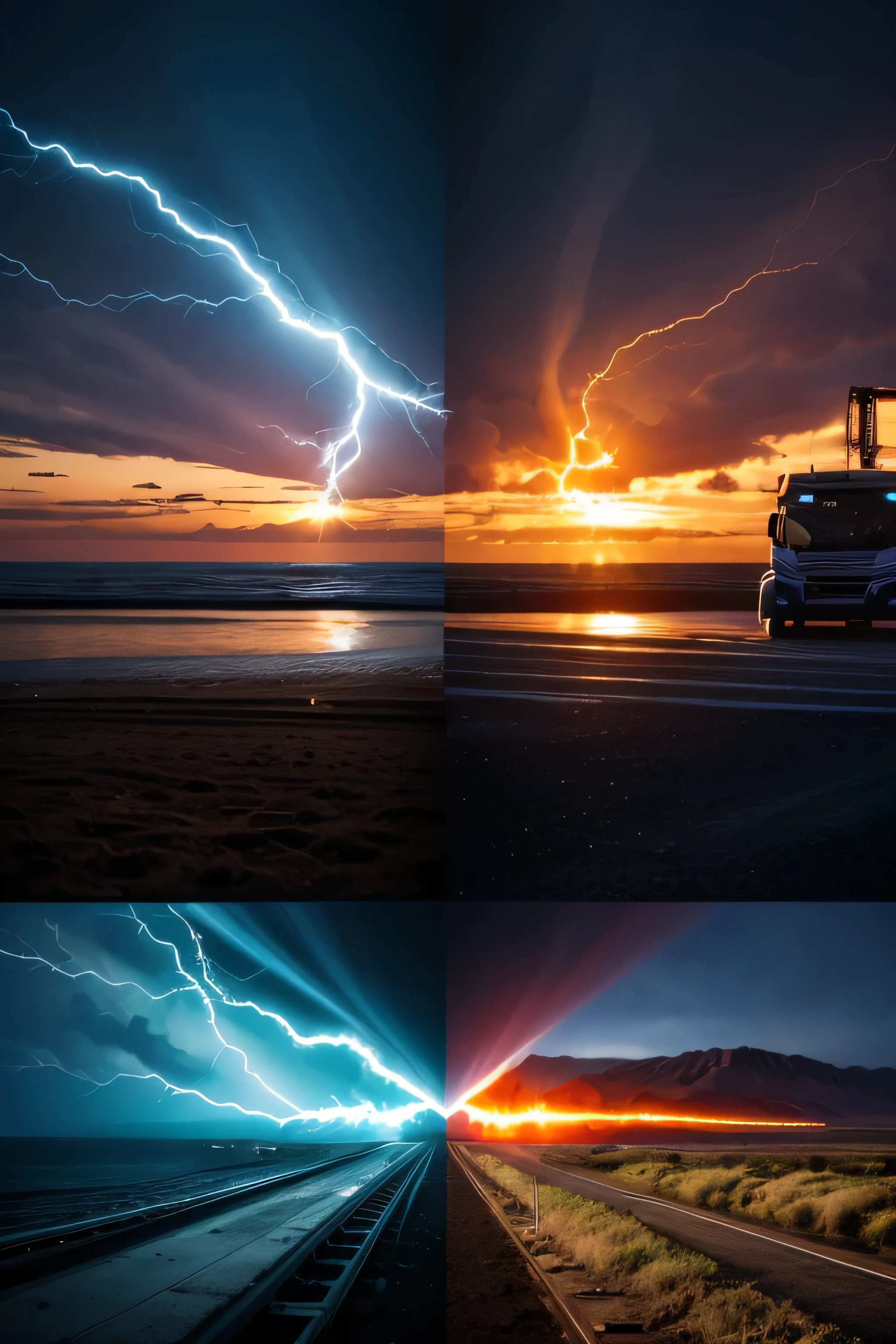 Create an image in aspect ratio [16:9], high qualiy, photorealistic, showing a shock between strong electrical energy and diesel fuel, as if 2 forces were facing each other, in half they must mix, imagem para background, withouth People, no objects