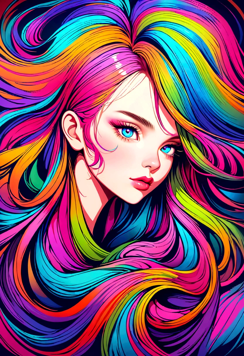 a painting of a woman with long hair and colorful hair, beautiful digital illustration, stunning digital illustration, gorgeous digital art, a beautiful artwork illustration, beautiful digital artwork, beautiful digital art, exquisite digital illustration, intricate digital painting, very beautiful digital art, vibrant digital painting, beautiful gorgeous digital art, psychedelic flowing hair, colorful digital painting, inspiring digital art, stylized digital art