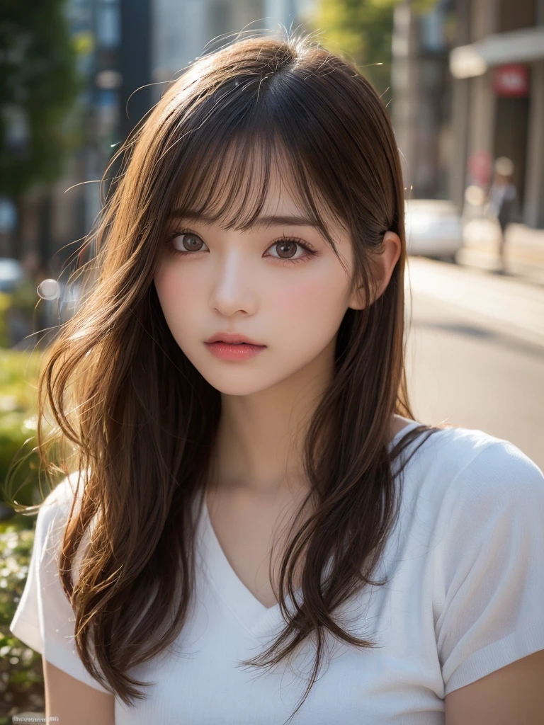 finely detail, hight resolution, hightquality、Perfect dynamic composition, Beautiful detailed eyes, Medium Hair, small 、Natural Color Lip,Kamimei、Shibuya、20 years girl、1 persons、Transparent skin、Glowing hair、masutepiece, Best Quality, Illustration, Ultra-detailed, finely detail, hight resolution, 8K、The correct state of the human body、crouching down、model poses