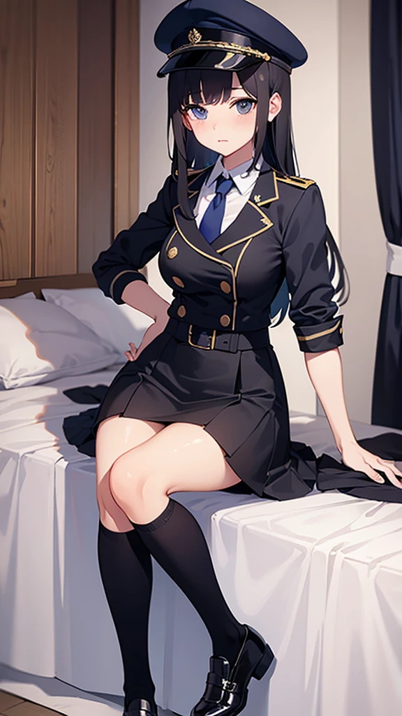tight uniform skirt with tie
long legs
long socks
big boobs