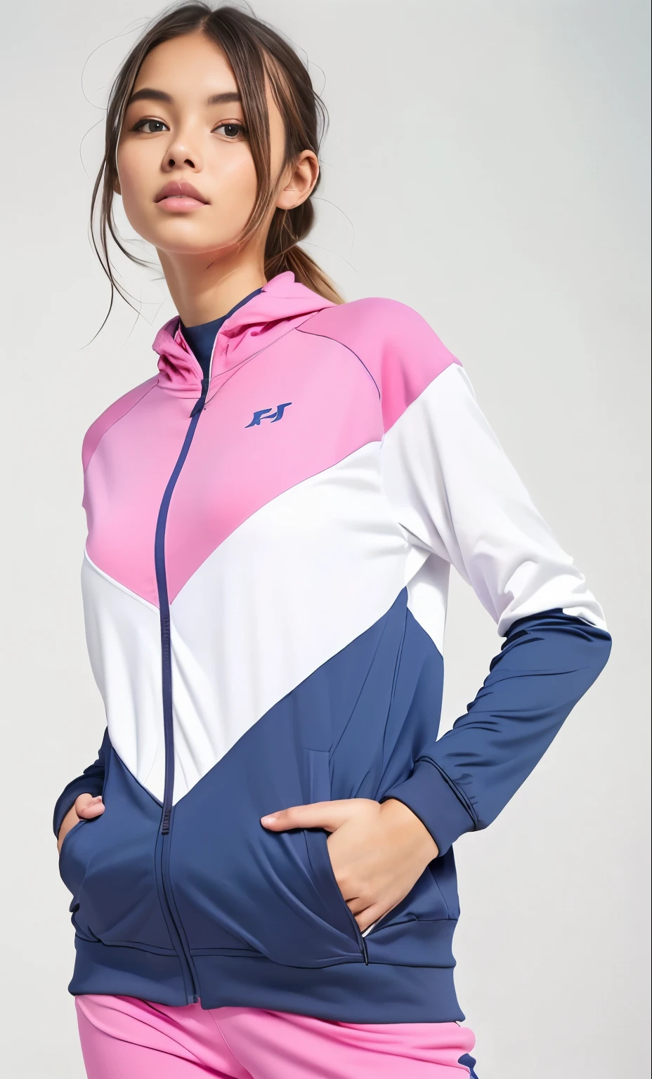 a woman linda in pink and white jaqueta and shorts posing for a picture, roupas esportivas, roupas esportivas, sports jaqueta, tennis wear, roupas esportivas fofas, Hodie Mihi Cras Tibi, in tennis coat, 8 0 s roupas esportivas, vestindo terno de atletismo, vestindo um agasalho, jaqueta, suit varies energetic, cyber future jaqueta, pastel'