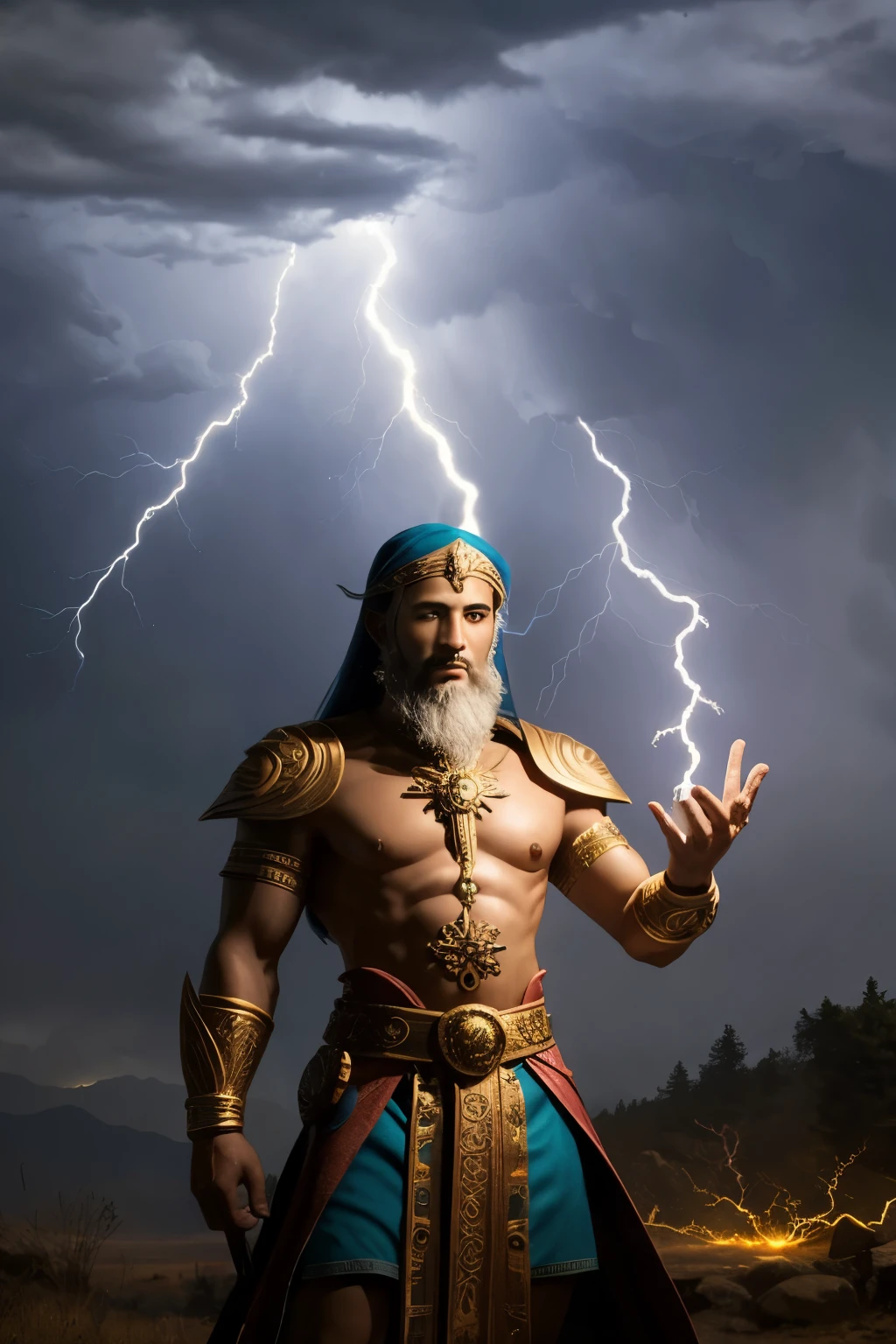 create a god with lightning in his hand