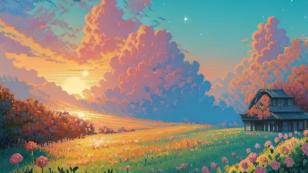 very pretty background of pure roses and flowers but a background where the sun rises during the day and the clouds