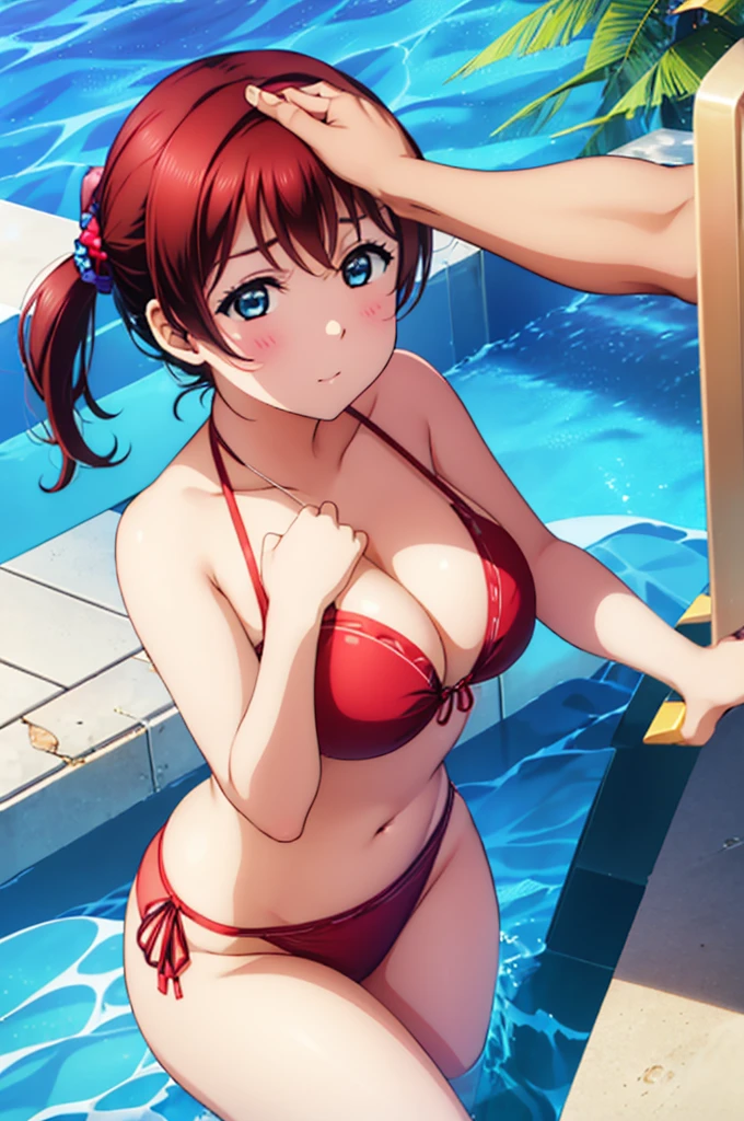 (((pixel-perfect, detail-perfect))), solo, 1girl, Emma verde, normal face, eyes azzur, hair red, pool, bikini, large extreme filesize, ultra High Qality