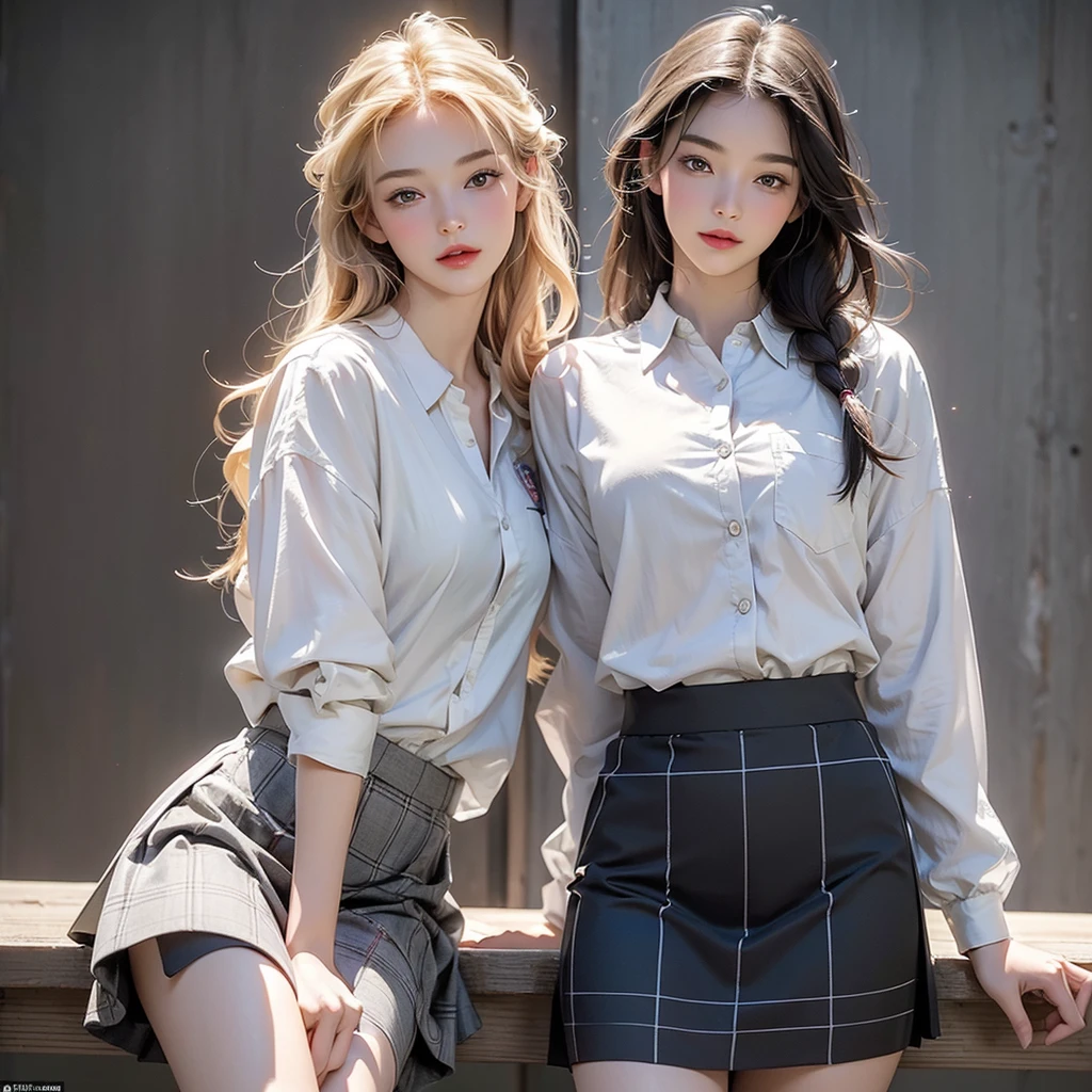 ((masterpiece:1.2, Highest quality, High resolution, 8K, Super detailed:1.2, Realistic:1.37)), pretty girl (((slouch))):1.5, In the classroom, The whole body is visible:1.5, 学生Clothes(blazer+Checked skirt), Beautiful delicate(hair,face,eye,lips,Clothes),Delicate eyes,sparkling eye,bright rosy lips, Tilt your head,