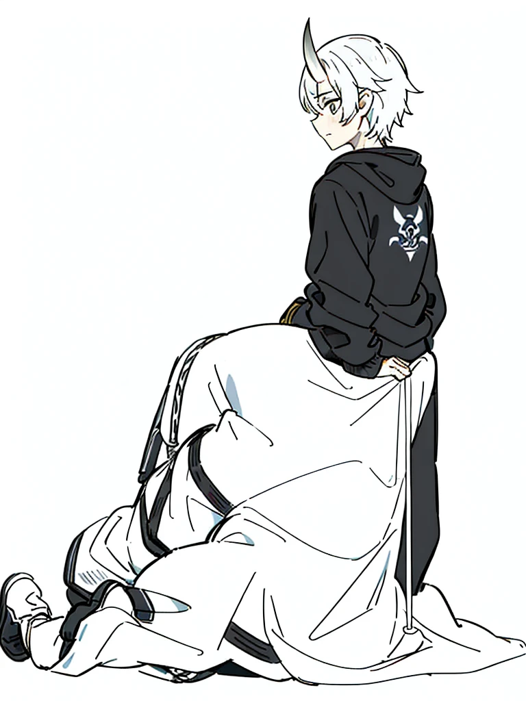 Shota the white fox wearing only tight shorts