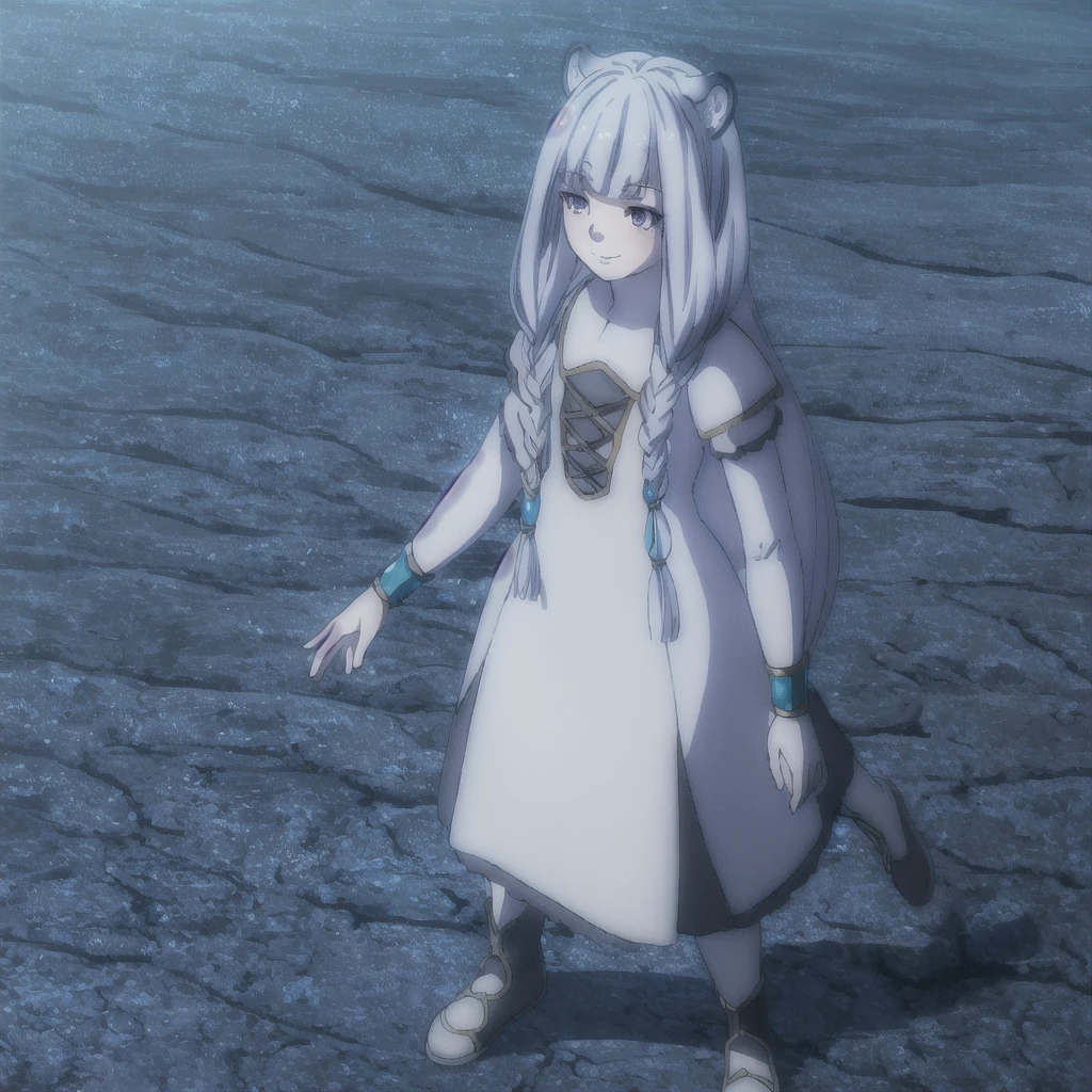 ((masterpiece)), (best quality), (ultra-detailed), photorealistic, (best illustration), ((an extremely delicate and beautiful)), 1girl, solo, long hair, tiger ears, [:tiger tail under:0.2], white hair, two-tone hair, full body, long blue cape, (Alternative outfit:1), platinum armor, cross-laced, standing, evil purple eyes, open eyes, smile, black skirt, short sleeves, detailed scenery, blue sky, horizon, low twin braids, twin braids, hair ornament, bracelet, (knight outfit:0.9), blush, no helmet, Cute but Formidable, girl knight, armor on body. 