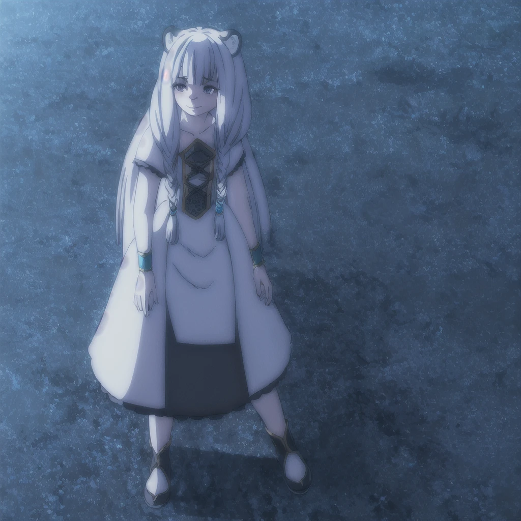 ((masterpiece)), (best quality), (ultra-detailed), photorealistic, (best illustration), ((an extremely delicate and beautiful)), 1girl, solo, long hair, tiger ears, [:tiger tail under:0.2], white hair, two-tone hair, full body, long blue cape, (Alternative outfit:1), platinum armor, cross-laced, standing, evil purple eyes, open eyes, smile, black skirt, short sleeves, detailed scenery, blue sky, horizon, low twin braids, twin braids, hair ornament, bracelet, (knight outfit:0.9), blush, no helmet, Cute but Formidable, girl knight, armor on body. 