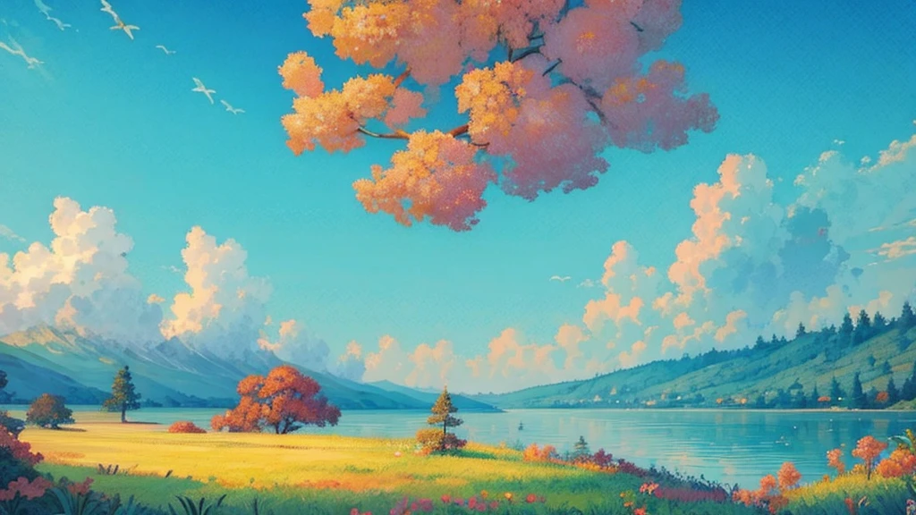 a beautiful lake with fauna above