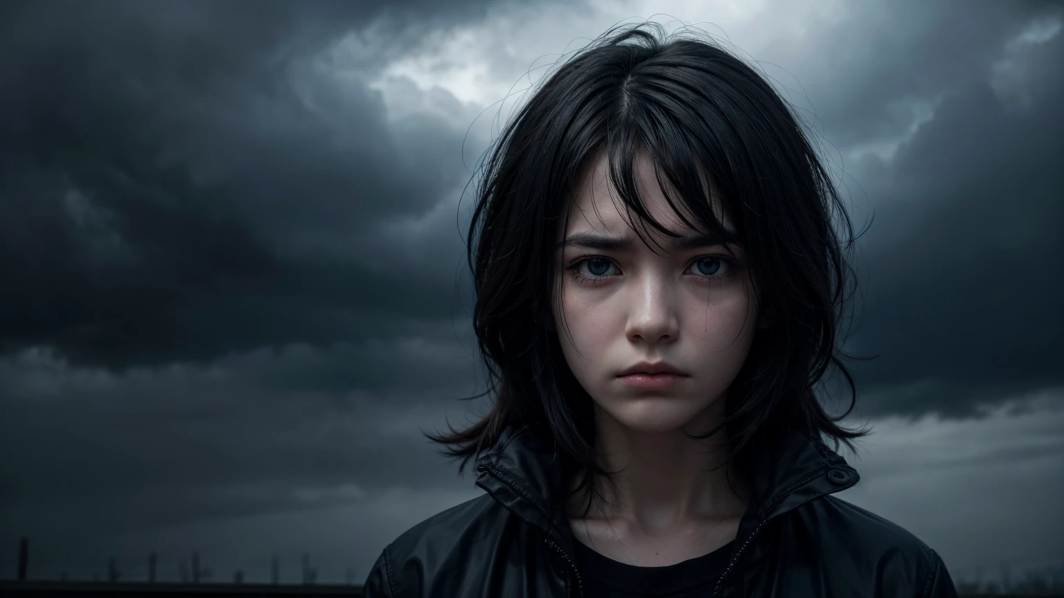 Illustration of a person with depression and anxiety, represented by dark clouds and a gloomy expression.