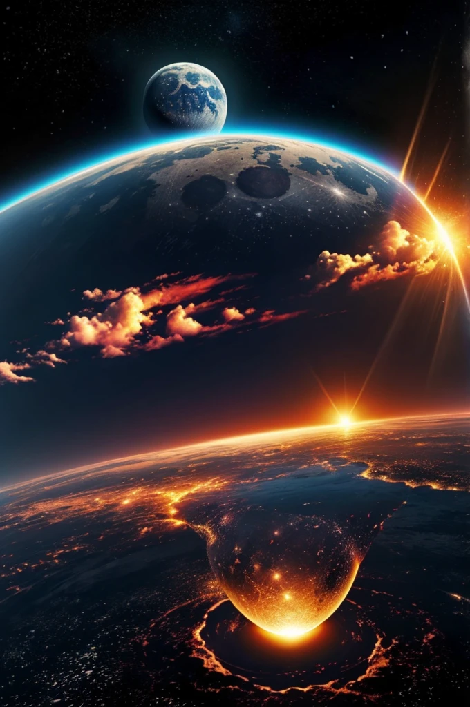 The end of the world explosion of planet earth and the moon