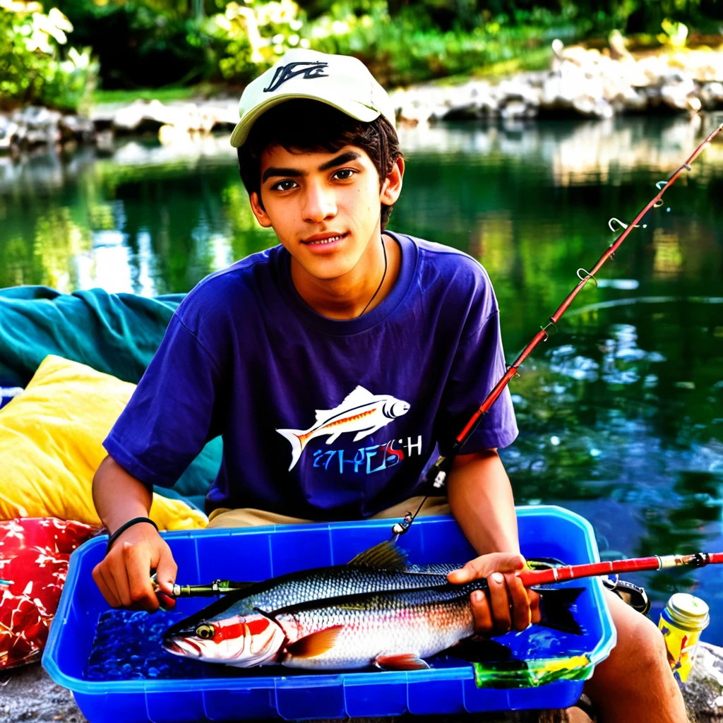 a teenager age man fishing and selling his fish
