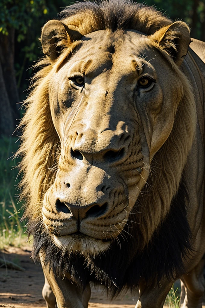 I want a person with the head of a lion and the body of a hippopotamus 