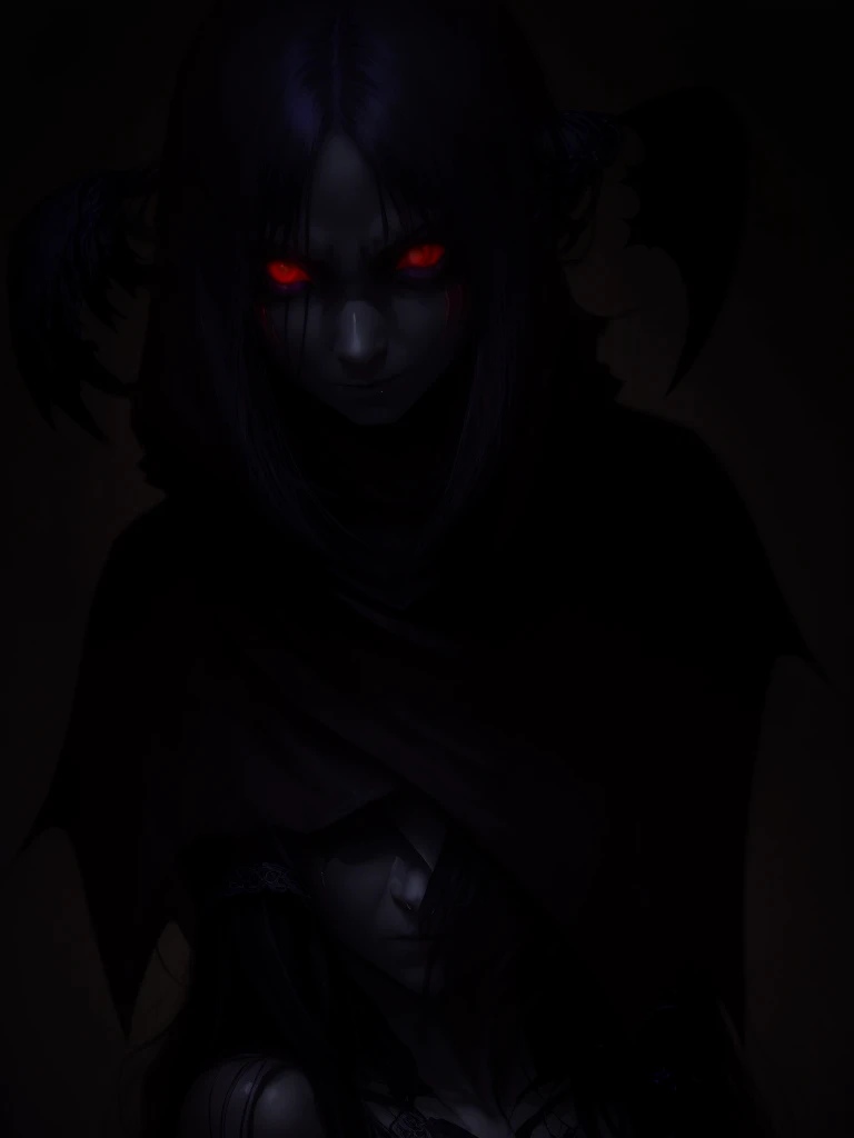 girl, dark, glowing eyes, evil, evil and scary look, raven nearby