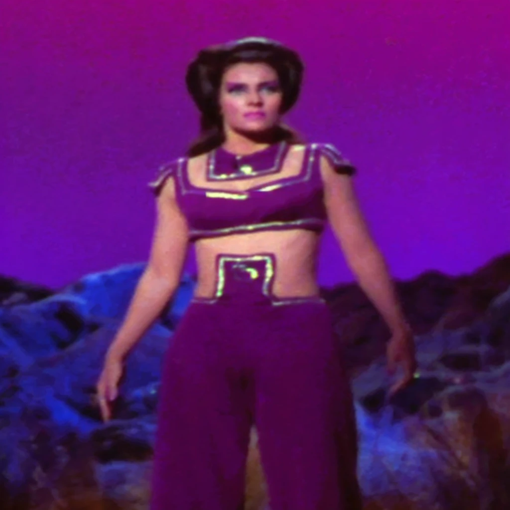 1 gorgeous santily-clad nubile girl in a purple harem genie biniki outfit standing on a stage with a lavender sky & rocky background, in a purple bikini genie harem outfit, garbed in a revealing purple scifi genie harem outfit, enhanced sharpness, perfect masterpiece, best quality, photo-realistic, 100% anatomically correct, 8K HDR, best illumination, best shadows, realistic lighting, art by Leonardo Da Vinci