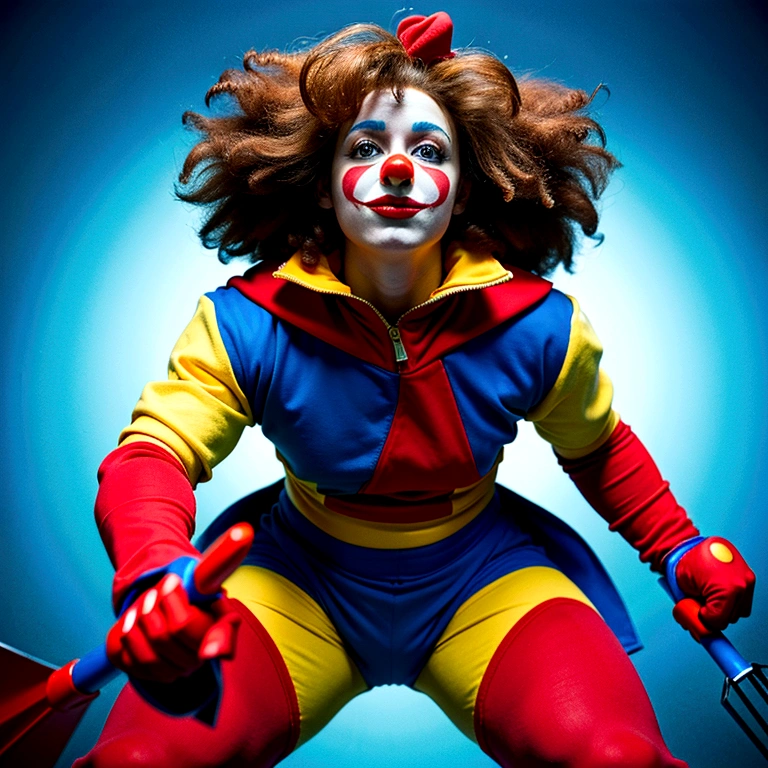 Thundercat, Superhero Costumes, Clown-like, The colors are mainly red and blue, The serrated shovel is the weapon of choice, Highest quality, masterpiece