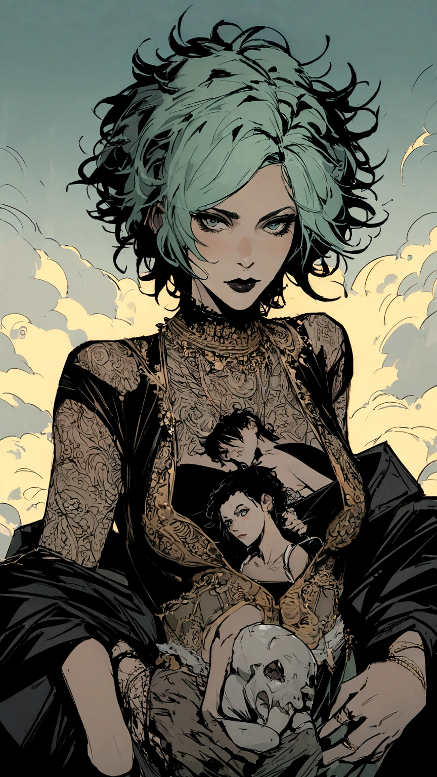 samdoesarts style drunk Rhea Ripley plays the delirious person in the sandman, author:Jeremy Mann, By Sandra Chevrier, author:dave mckean、richard avedon 和 maciej cuciara, Punk Rock, female, High Detail, 8K