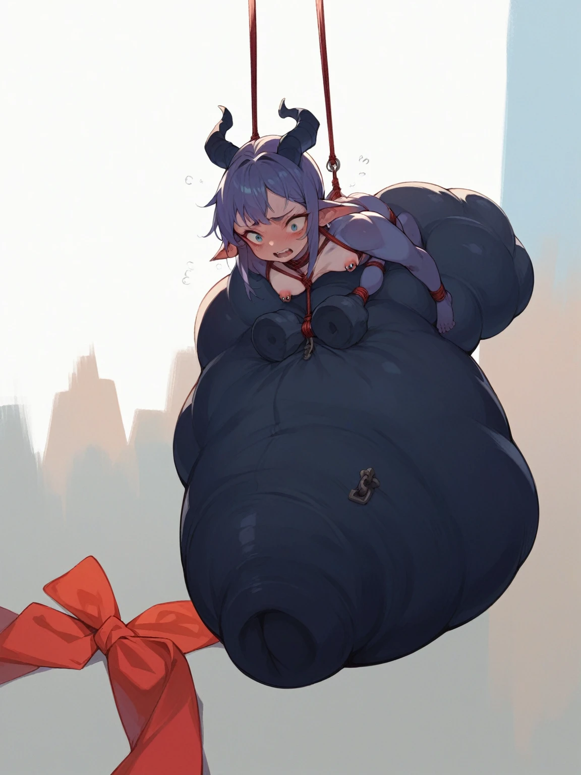 Partially、Completely naked、Small breasts、Nipple piercing、rotor、Bondage
