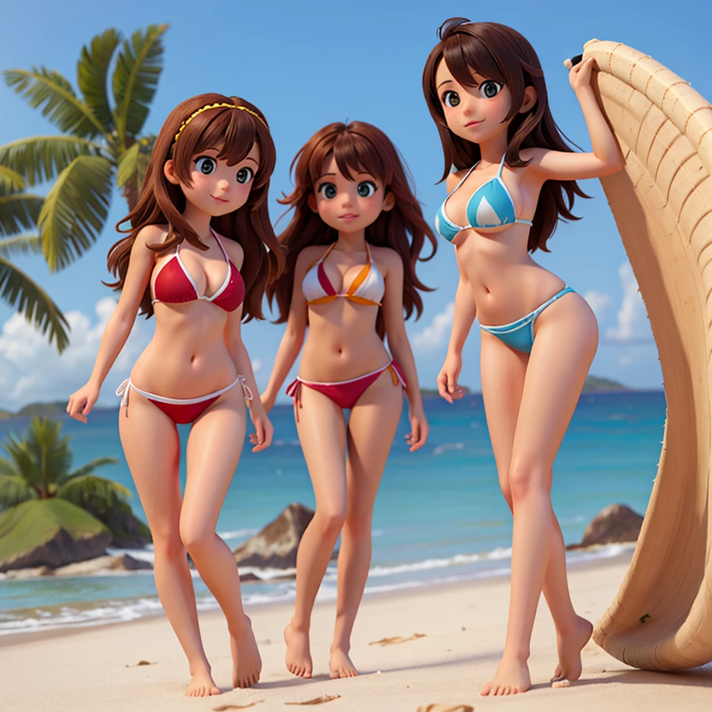Several beautiful and young girls in bikinis on a beach together