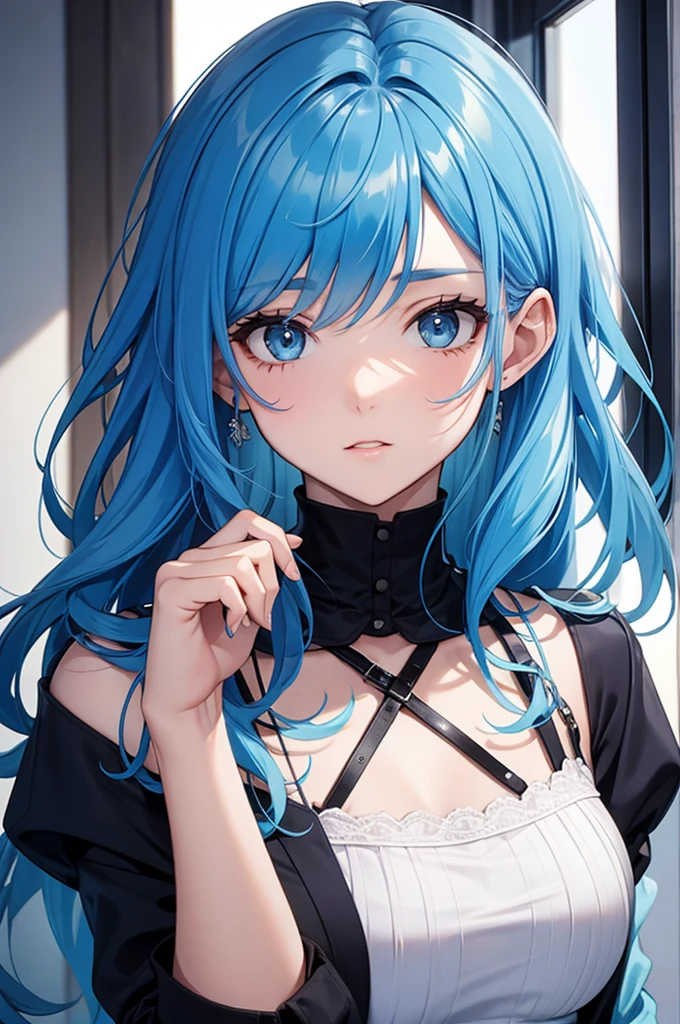 ((best quality)), ((masterpiece)), (detailed), perfect face, blue hair, perfect body