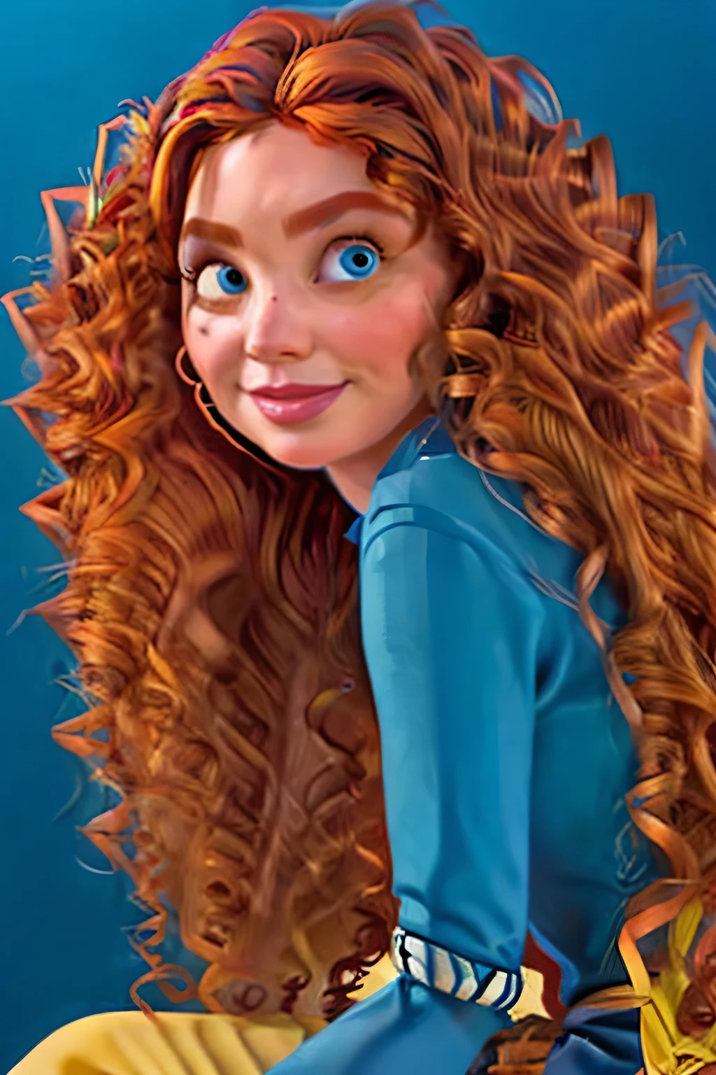 cartoon long curly pixar type girl