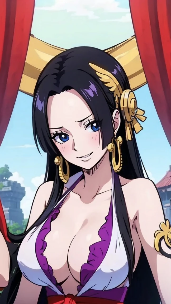 ((upper body portrait)),(masterpiece), best quality, expressive eyes, perfect face, 1girl, solo, Boa Hancock large breasts bikini smiling