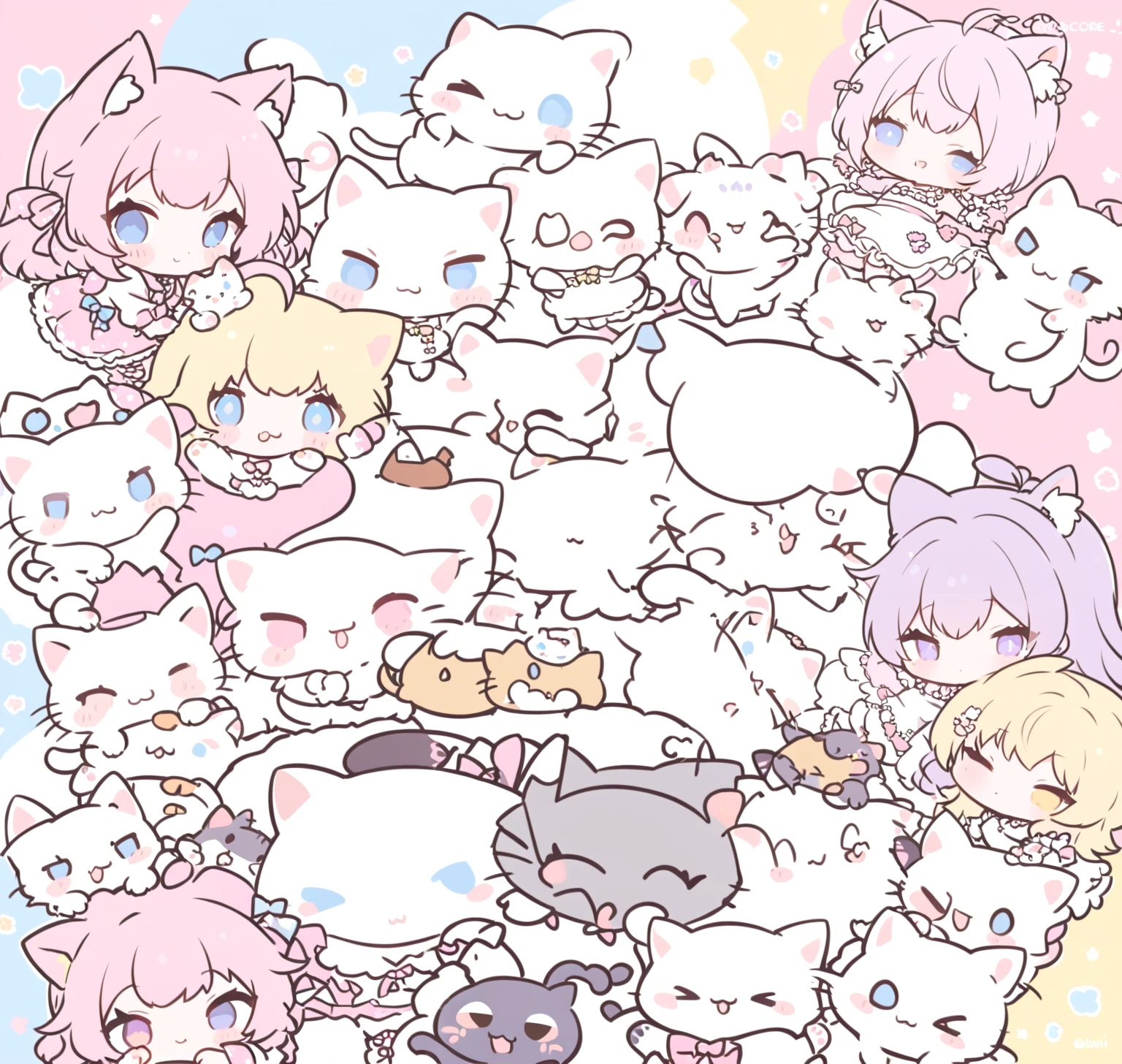 cartoon cat with blue eyes and pink cheeks, kawaii cat, neko, smol, anime cat, kawaii cutest sticker ever, anime visual of a cute cat, fat chibi white cat, kawaii, white cat, cutecore, white cat , nekomimi, a cute cat, cute anime catgirl, cutie, owo, sanrio style