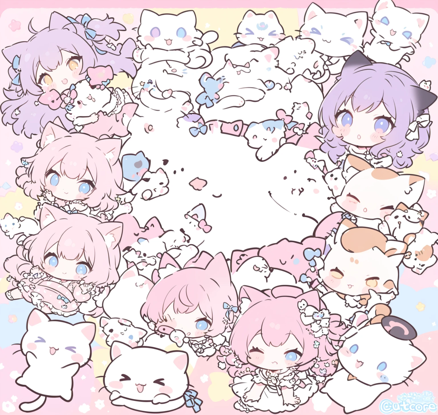 cartoon cat with blue eyes and pink cheeks, kawaii cat, neko, smol, anime cat, kawaii cutest sticker ever, anime visual of a cute cat, fat chibi white cat, kawaii, white cat, cutecore, white cat , nekomimi, a cute cat, cute anime catgirl, cutie, owo, sanrio style