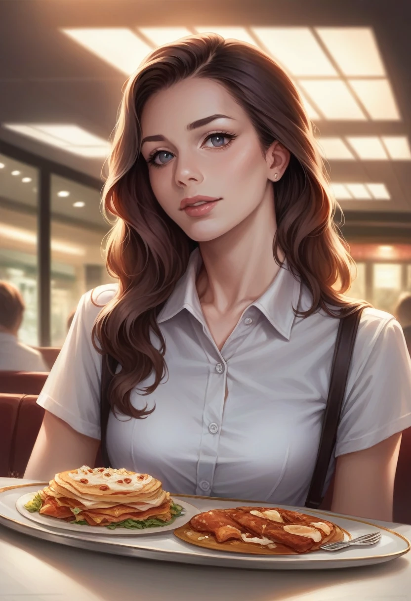 a detailed realistic close-up photo of delicious gourmet food on a plate, viewed from the perspective of the diner in an elegant fine dining restaurant with unique interior design, high-quality ingredients, masterful culinary presentation, dramatic lighting, shallow depth of field, photorealistic, cinematic mood, vivid colors, intricate textures