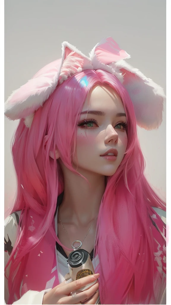 there is a woman with pink hair and a pink bunny ears, Guweiz, painted in anime painter&#39;s studio, retrato de jisoo de blackpink, made with anime painter studio, obra de arte al estilo de Guweiz, jisoo de blackpink, anime realism style, realistic anime style on pixiv, with pink hair, retrato de jossi de blackpink, Jisoo de Blackpink