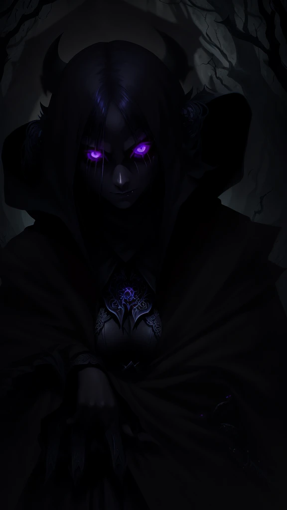 girl, glowing eyes, evil, evil and scary look, raven nearby, шедевр, лучшее качество