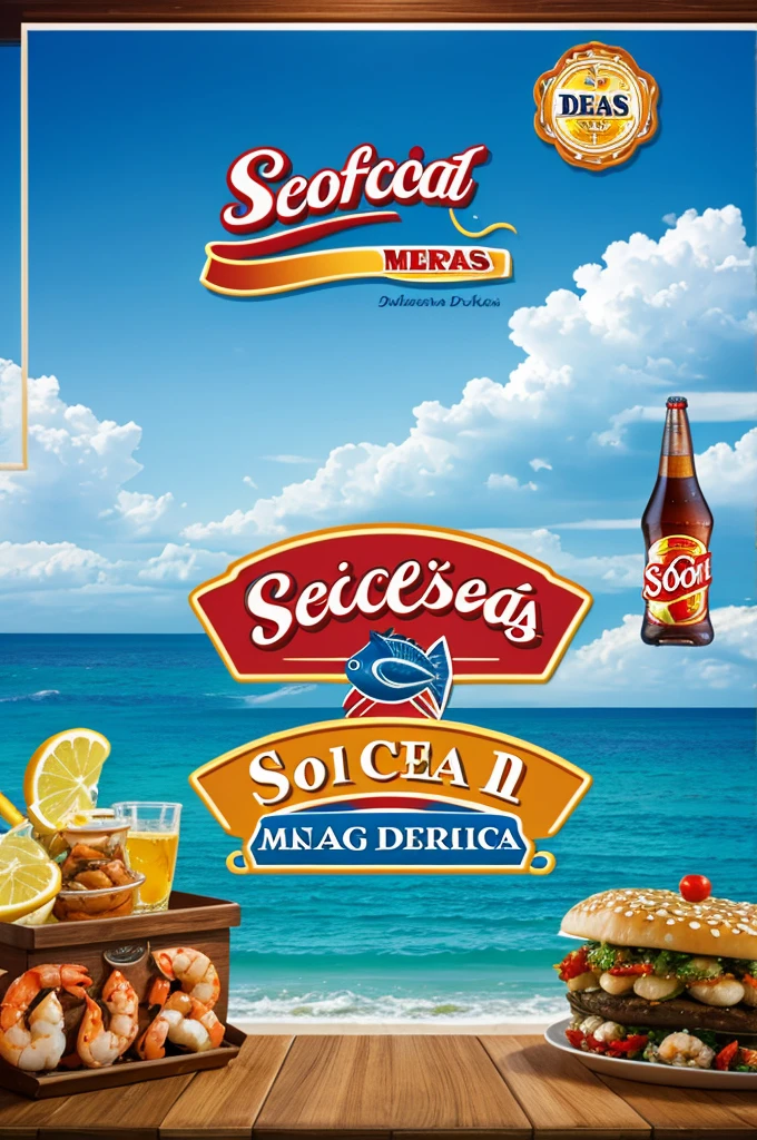 Seafood restaurant logo with the name sodas delicias del mar