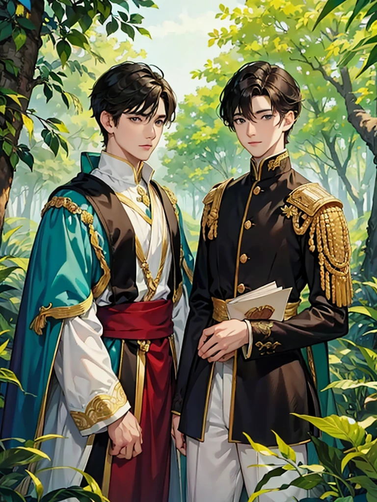 Help me make the cover of my book that is about a blonde prince who meets a black-haired boy in the forest, the black haired boy holds a letter for the prince 