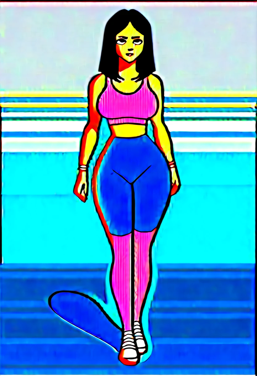 (​masterpiece:1.4)、(top-quality:1.4)、
1girl in, Black sports bra and pink sports leggings、A darK-haired, A bracelet, jewely, large full breasts, length hair, looking at the viewers, Bedroom, solo ,realisitic,(shinny skin),(​masterpiece:1.4),(top-quality:1.4),red-lips