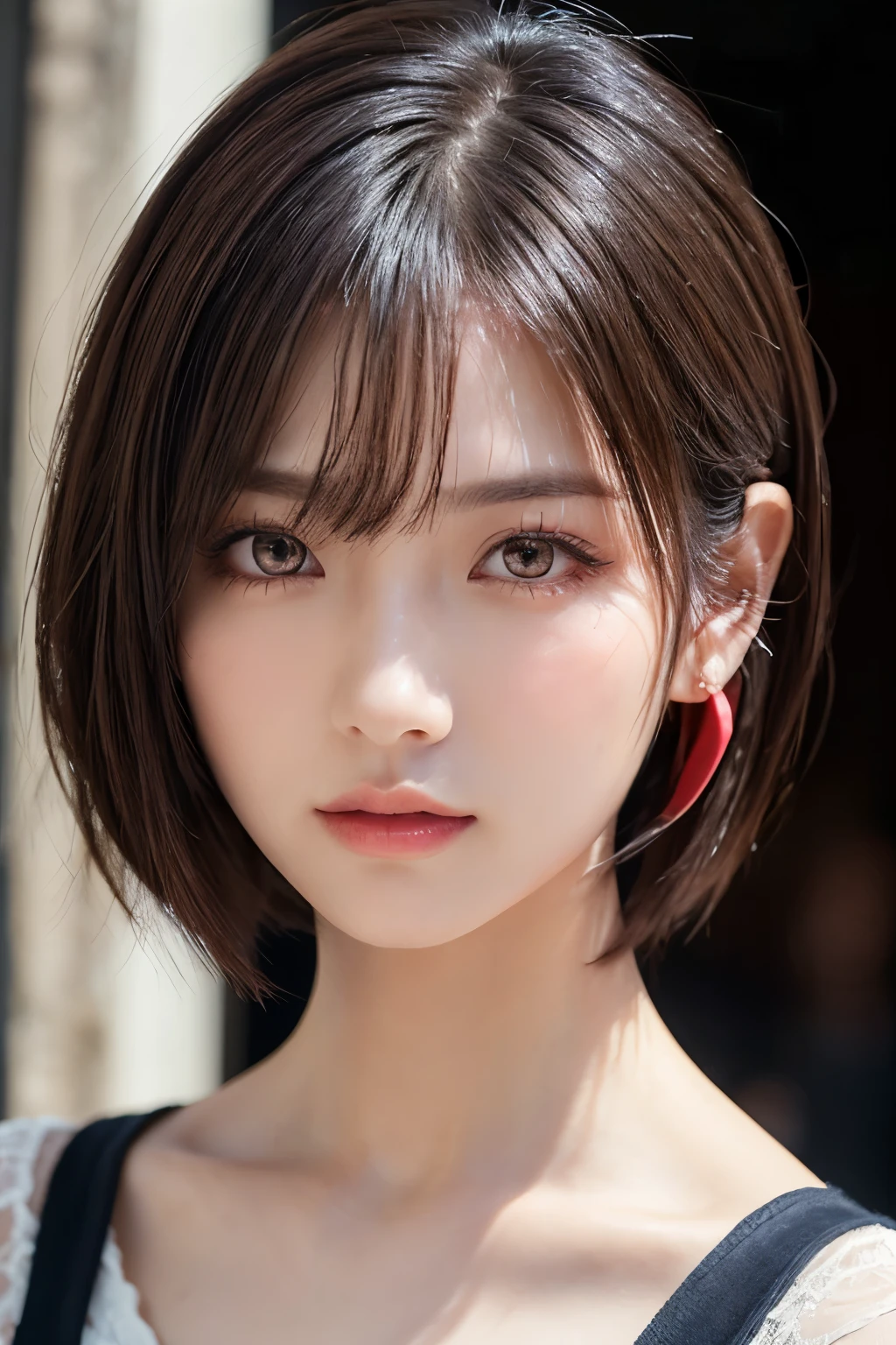 (masterpiece:1.2, Highest quality), (Beautiful, detailed eyes: 1.2、Beautiful skin、Beautiful hair、Good posture and dignity、Beautiful manners、sympathy、Beautiful eyes), ((One Woman)), (Red eyes:1.4), (Detailed eyes and face:1.3), ((Woman with short hair)), (Beautiful and vivid background:1.2), (Highly detailed CG, Super detailed, Best Shadow:1.1), ((Depth of written boundary)), ((watercolor)), beautiful concept figure, (Orange background:0.5), (figure:1.1), (Very nice and beautiful:1.1), (Perfect detail:1.1), from the front, Cowboy Shot, scenery 、Put out your ears、Long beautiful neck