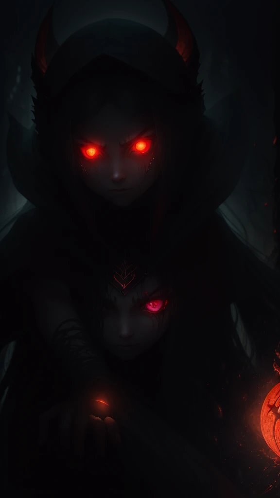 girl, glowing eyes, evil and scary, кроваво-красный, крадется, когти, крылья ворона